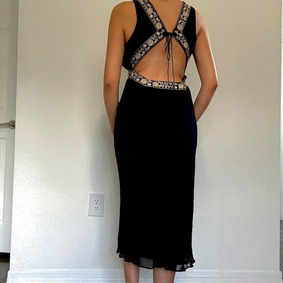 2000s black silk midi dress by ECI New York - Picture 2 of 8